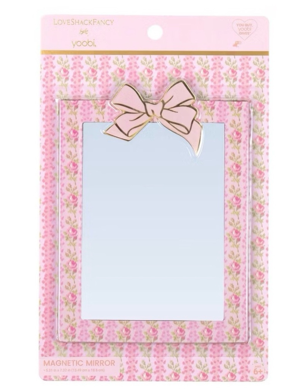 LoveShackFancy Yoobi Pink Floral Bow Magnetic Mirror